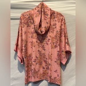 NWOT - One World Elbow Sleeve Cowl Neck Floral Knit Top - Mauve Pink - Medium